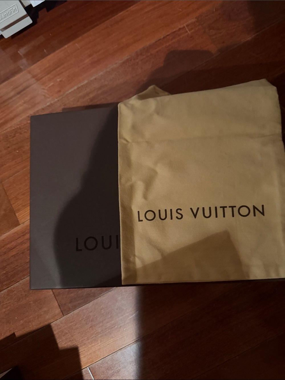 Louis Vuitton box and Beige Dust Cover with Black Logo